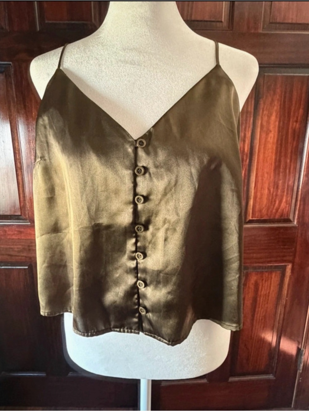 Mimi Chica Olive Green Satin Button-Front Cami